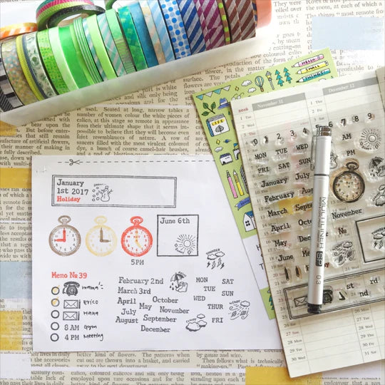 Ready to go beyond borders that constricts your imagination? Then build your pages with HST™ Plan On It Collection Stamps to fit your life.
This stamp set is a collaboration between Sakuralala and Eric Matsubara, a Japanese illustrator and eraser stamp artist to celebrate the past, present, and future. These stamps are the perfect edition for your journal or planner!
