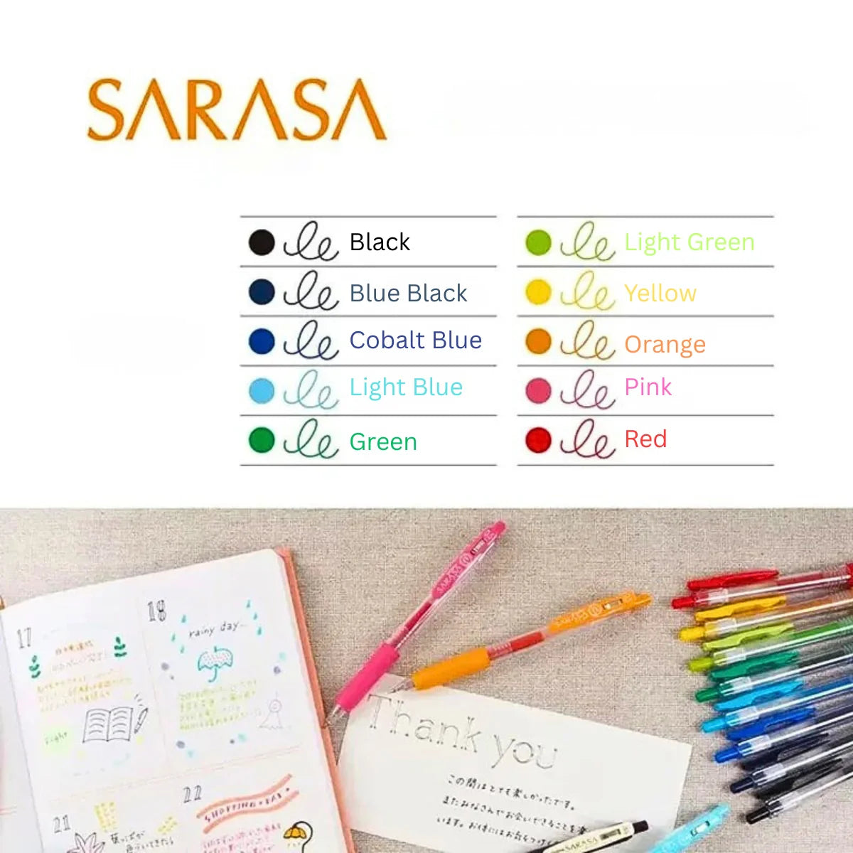 A standout achievement in the world of pen design, the Sarasa Clip has it all—a well-designed body with a comfy rubber grip, a sturdy retractable tip, a large spring push clip that attaches easily to thick pockets and book covers, and smooth, vibrant ink in a stunning variety of colors and tip sizes. The ink is pigmented and features great water, fade, and feather resistance.