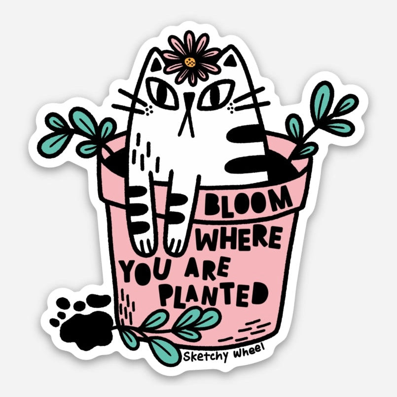 Bloom Where You Are Planted Vinyl Sticker by ShangDaili
Only a true cat person would understand exactly how to capture a cats complex personality in a single image. ShangDaili is the perfect artist to represent all cat lovers with their wonderful art!