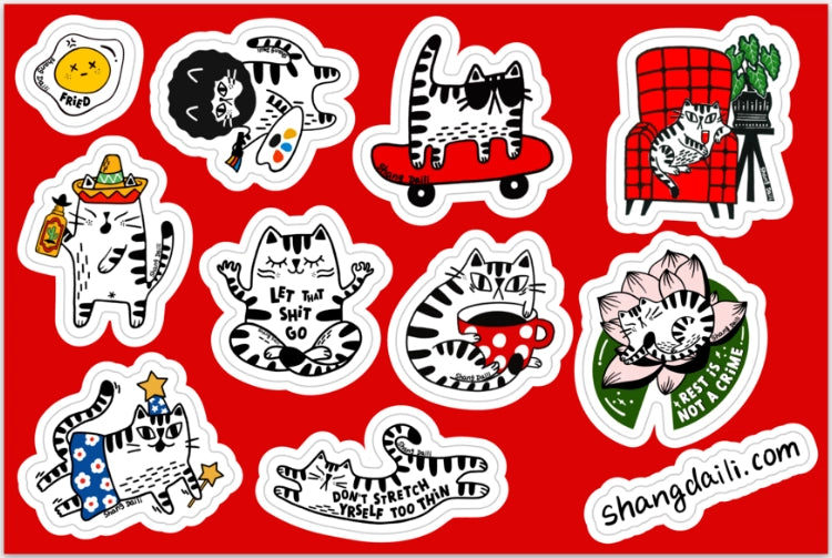 Cute Funny Cat Sticker Sheet by ShangDaili
Only a true cat person would understand exactly how to capture a cats complex personality in a single image. ShangDaili is the perfect artist to represent all cat lovers with their wonderful art!