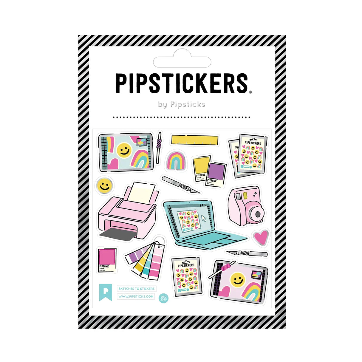 PipStickers are the PERFECT gift for the sticker lover in your life - even if it's you! These unique PVC designs with silver foil accents come on a clear backing and cannot be found anywhere else.
Includes one 4" x 4" sheet of Sketches To Stickers PipStickers and includes the Pipsticks manifesto.
