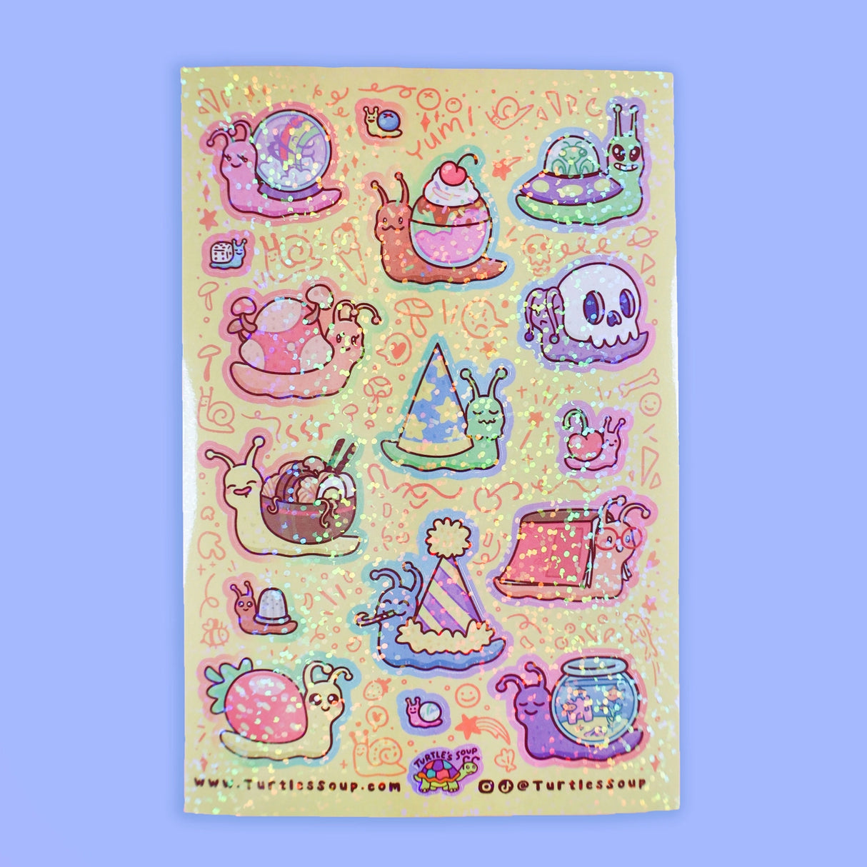 🐢 Our Kiss Cut Sticker Sheets are 4 inches by 6 inches and include one (1) sheet per package, with 10 to 20 individual waterproof, stickers on each.
🐢 Each sheet is enclosed in a sleeve with an art backing card and are retail-ready!
🐢 Stick them on water bottles, laptops, cars, coolers, helmets, skateboards, or just about any flat surface you can think of. 