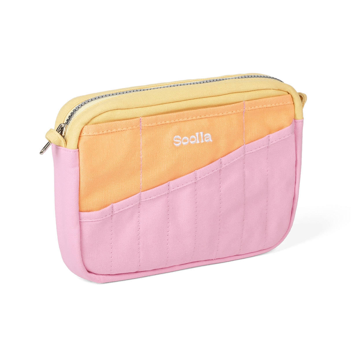 Front layout: 8 slanted pockets + 3 directly behind
Interior: Main compartment fits an A5 notebook; two open compartments on each wall
Back panel: 3 wide exterior pockets + one full-length slip pocket
Quick-drying duck canvas — sturdy, breathable, and machine-washable
Convertible design — hooks for your own strap or a Soolla strap (coming soon)
Structured silhouette — holds its shape even when lightly packed
Full-width YKK zipper — smooth and durable
Compact profile — fits inside larger bags or