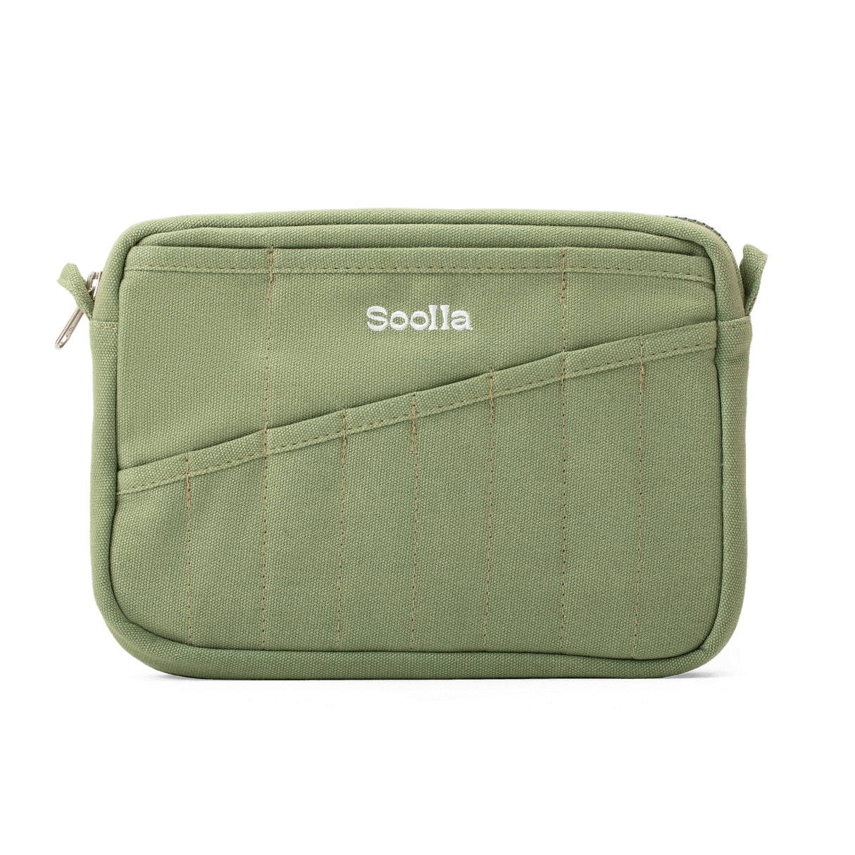 Features & Specs
Front layout: 8 slanted pockets + 3 directly behind
Interior: Main compartment fits an A5 notebook; two open compartments on each wall
Back panel: 3 wide exterior pockets + one full-length slip pocket
Quick-drying duck canvas — sturdy, breathable, and machine-washable
Convertible design — hooks for your own strap or a Soolla strap (coming soon)
Structured silhouette — holds its shape even when lightly packed
Full-width YKK zipper — smooth and durable
Compact profile — fits