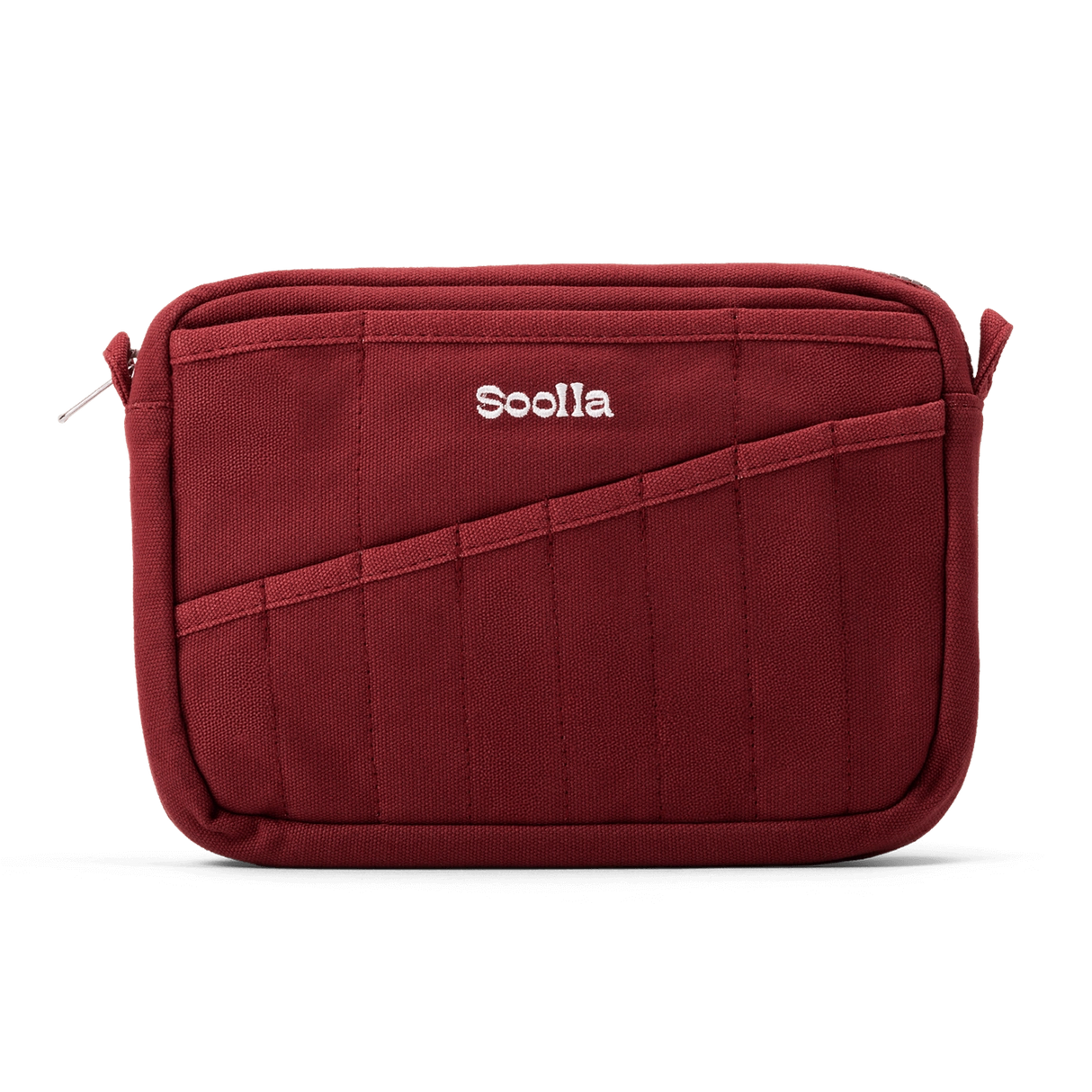 Front layout: 8 slanted pockets + 3 directly behind
Interior: Main compartment fits an A5 notebook; two open compartments on each wall
Back panel: 3 wide exterior pockets + one full-length slip pocket
Quick-drying duck canvas — sturdy, breathable, and machine-washable
Convertible design — hooks for your own strap or a Soolla strap (coming soon)
Structured silhouette — holds its shape even when lightly packed
Full-width YKK zipper — smooth and durable
Compact profile — fits inside larger bags or
