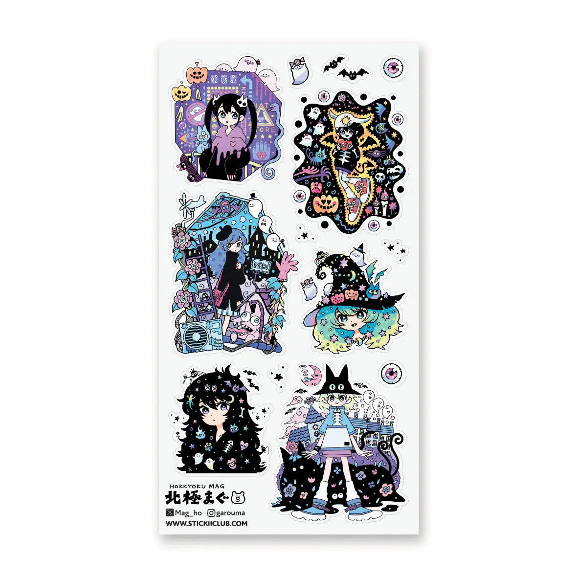🖤🦇 Enter a neon-lit spooky dreamscape with @garouma’s wickedly cool spooky girls! From star-speckled witches and ghostly companions to cosmic cityscapes, floating eyeballs, and spellbound streets, this sheet blends cute, creepy, and ultra-stylish vibes into one magical sheet. These girls are ready to cast glittering spells, wander haunted neighborhoods, and turn spooky season into a full-on aesthetic adventure.
Art by: @garouma
Top Coating: None
Adhesive Layer: Paper
Backing Layer: Clear PET
6.69" x 3.5