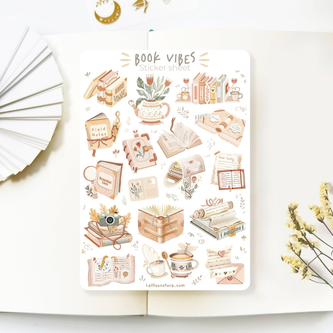 Hoja de pegatinas con vibraciones de libros