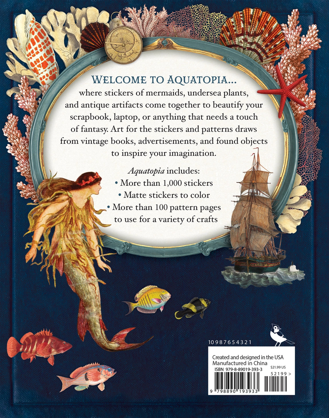Welcome to Aquatopia where tropical marine plants and coral flourish, lost treasures twinkle on the ocean floor, and sea animals and mermaids reign supreme. Invite magic and whimsy into your life with this rich adult sticker book, filled with curated images from times of yore, the natural world, and the realms beyond.
This sticker book contains more than 1,000 stickers with beautiful vintage images. More than 65 sheets of wood-free matte stickers, excellent for coloring, scrapbooking, decorating letters, a
