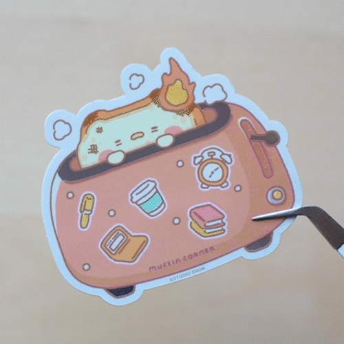 A sticker of burnt Muffinmaru toast feeling burnt out first thing in the morning. This sticker has a shiny mirror-like finish on some parts of the toaster for some extra flare. This durable sticker is great for decorating water bottles, laptops, suitcases, and much more!
Dimensions: 2.8" x 2.5" (7.1cm x 6.4cm)
Material: PET
Waterproof
Quantity: 1 sticker