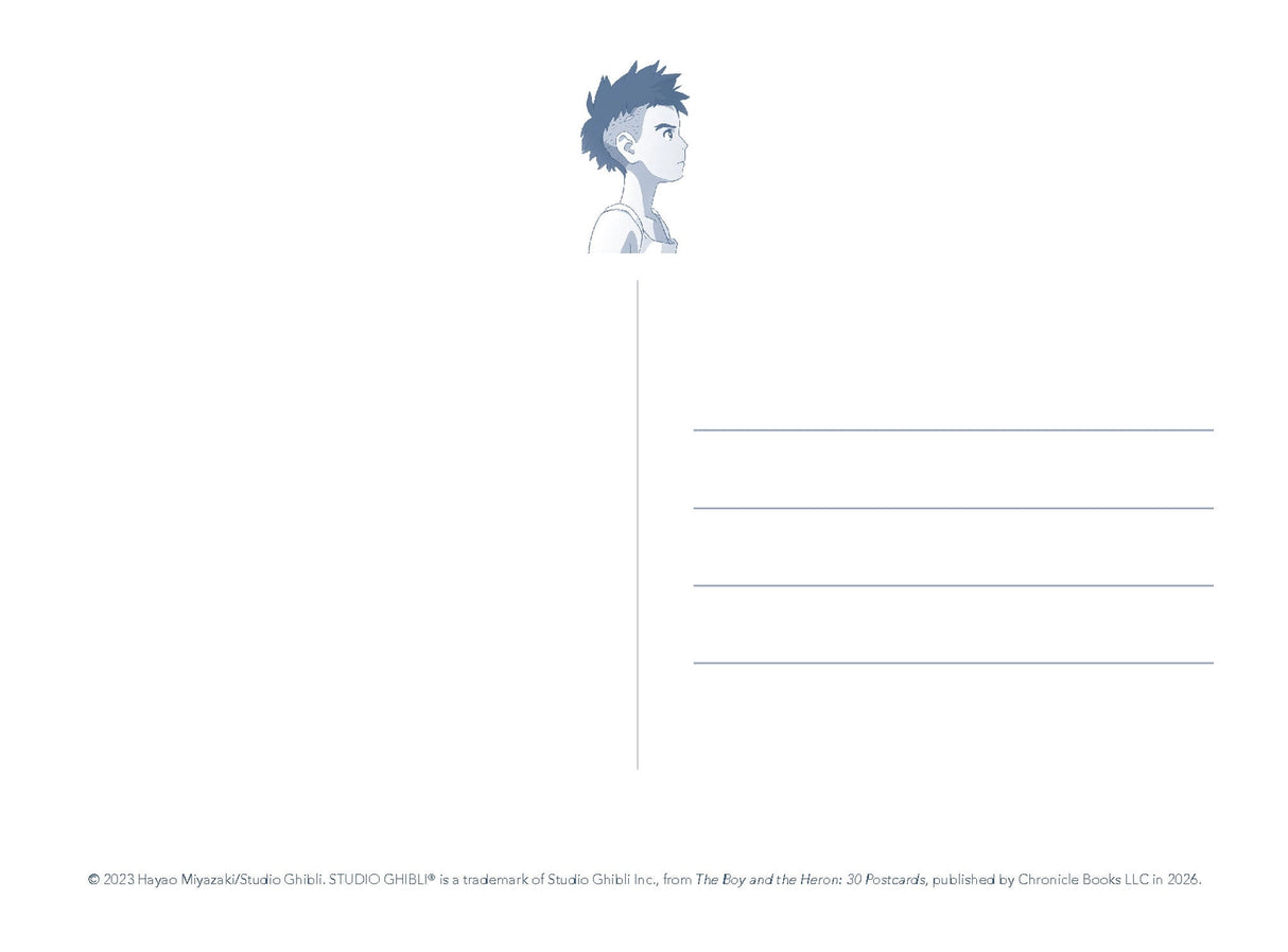 Embark on an exhilarating journey into Studio Ghibli’s award-winning fantasy adventure The Boy and the Heron, joining young Mahito and a mischievous grey heron as they venture into a world where death comes to an end and life finds a new beginning.
This collection of postcards, beautifully designed to keep or send, features 30 final frames from the film—all hand-drawn and gorgeously detailed—and celebrates director Hayao Miyazaki’s epic masterpiece.
Pair it with other themed merchandise, including The Boy