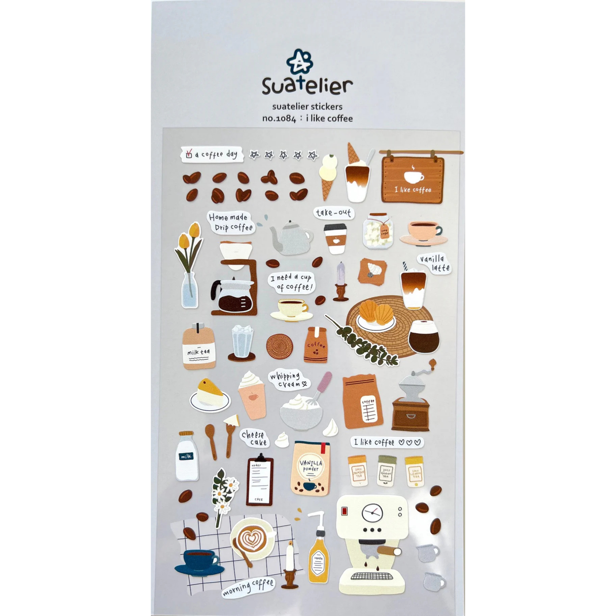 Bring the cozy charm of your favorite café straight into your journal or planner with the I Like Coffee sticker sheet from Suatelier. Known for their soft colors and playful aesthetic, Suatelier stickers add an instant dose of warmth and whimsy wherever you place them.
Package measures approx. 8" x 3.5"
Includes 1 sticker sheet
