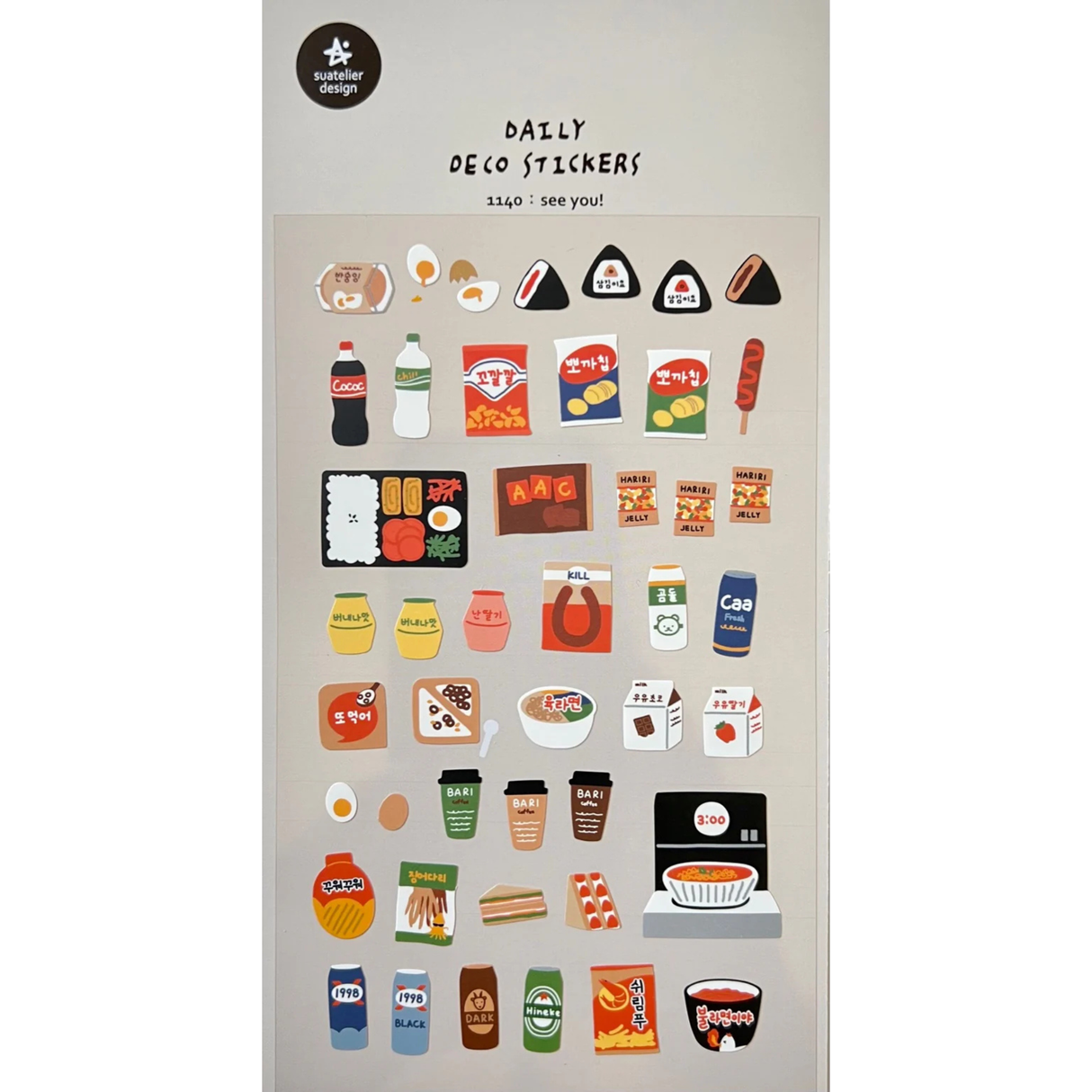 Suatelier Sticker Sheet - See You
This charming set is filled with cute snack‑themed illustrations—think little treats, cozy bites, and delightful food moments that bring warmth to any page. Known for their soft colors and playful aesthetic, Suatelier stickers add an instant dose of warmth and whimsy wherever you place them.
Package measures approx. 8" x 3.5"
Includes 1 sticker sheet