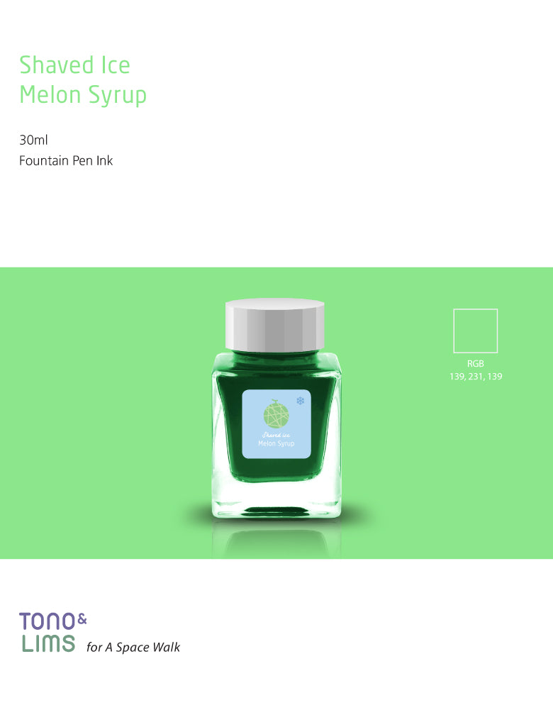 TONO & LIMS - Shaved Ice Melon Syrup Ink
30 ml fountain pen ink.