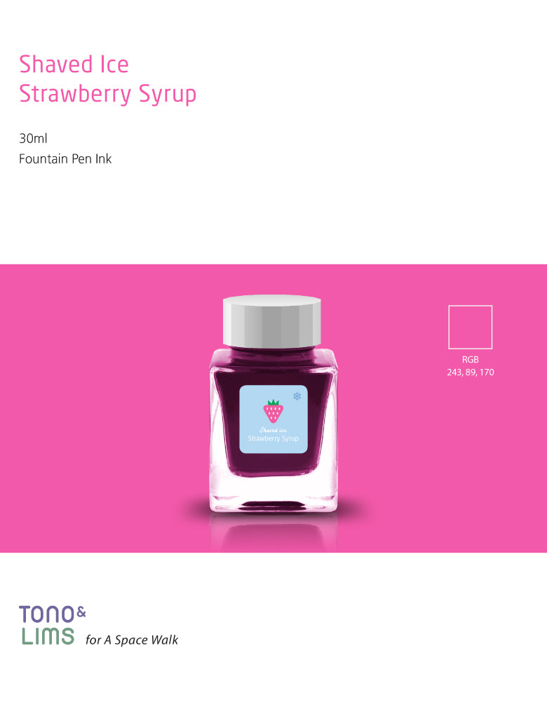 Inspired by the cool delight of shaved ice on a hot summer day, this series captures the sparkle and sweetness of your favorite treats. Soft Ice and Flake Ice embody the glistening texture of ice itself—clear bases filled with holographic and silver shimmer. The remaining nine inks take their cue from beloved flavors like strawberry, melon, and Ramune, bursting with vivid, cheerful color. Bright, refreshing, and full of life, these inks are sure to bring a splash of summer joy to your writing.
30ml