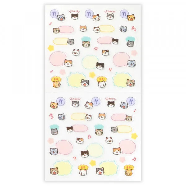 This sticker has a translucent and matte texture that blends in with the notebook.
It can be separated with perforations and carried as much as necessary.
The design is of cats chatting about their plans and notes.
1 Sheet included
165× 90mm
Transparent seal