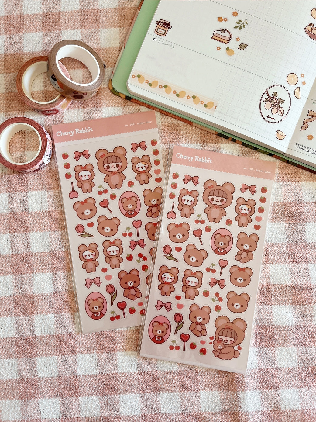 Cherry Rabbit - Teddy Bear Sticker Sheet