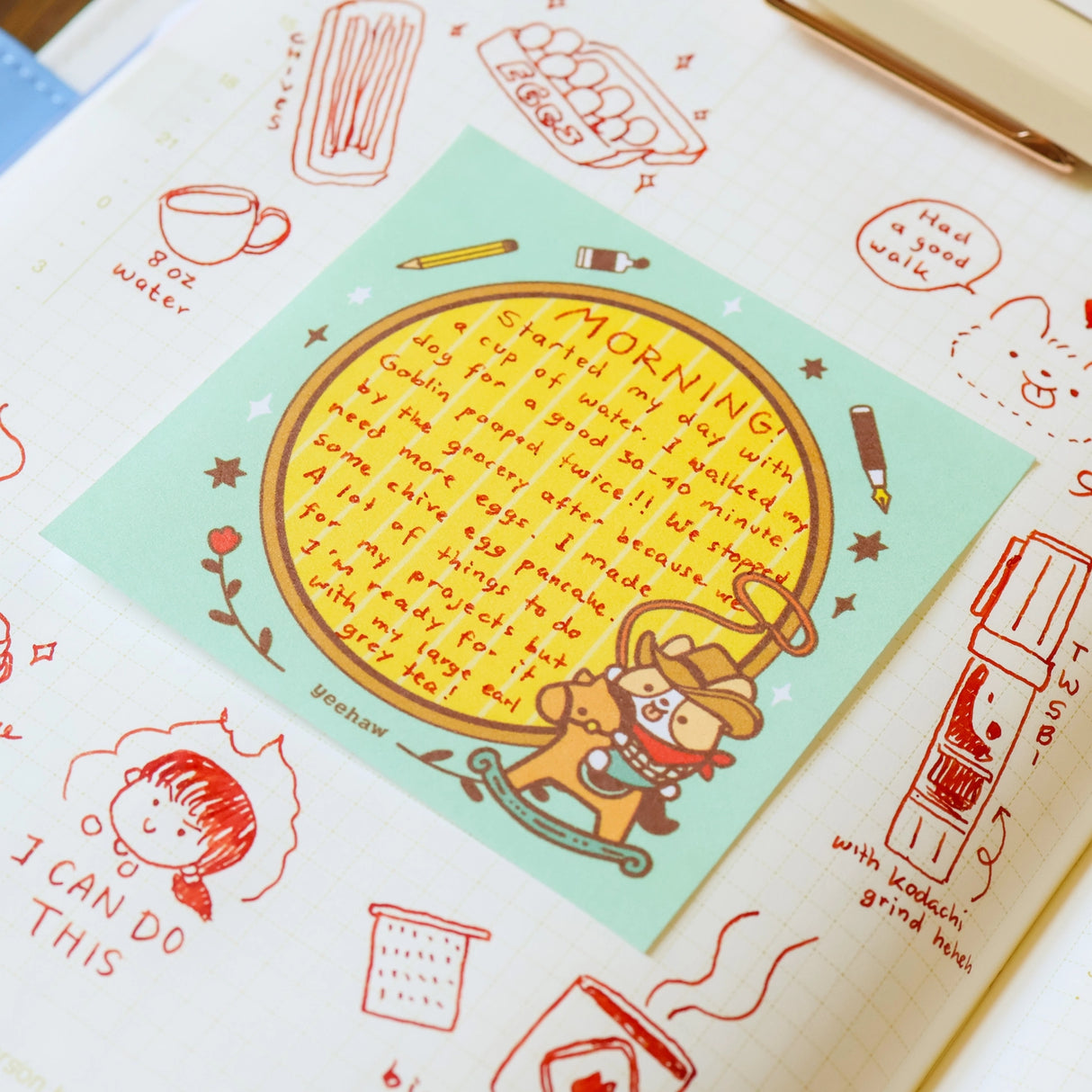 Full color sticky notes featuring a corgi dressed as a cowboy
3x3 inches
25 sheets
Printed with 3M