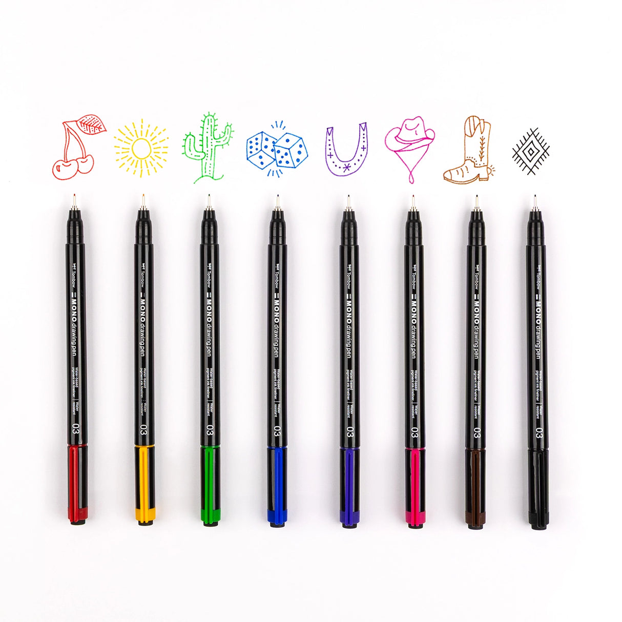 The MONO Drawing Pen Colors, 8-Pack provides a full set of rich, fade-resistant colors with the same precision as the original MONO Drawing Pen. Water-based pigment ink flows smoothly and dries quickly to prevent smudging. Durable metal nib ensures steady ink flow and clear view of your work. Designed for use on drawing, marker, watercolor, and mixed media paper. Ideal for illustrations, technical drawings, manga, anime, lettering, and journaling.