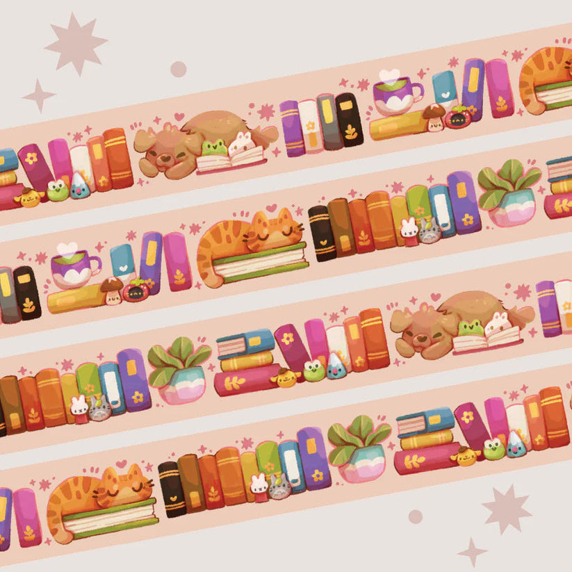 A washi tape inspired by trinket shelves and rainbow books!
Each roll of washi tape is 15mm (approximately 0.59 inches) wide and 10 meters (approximately 10.9 yards) long.