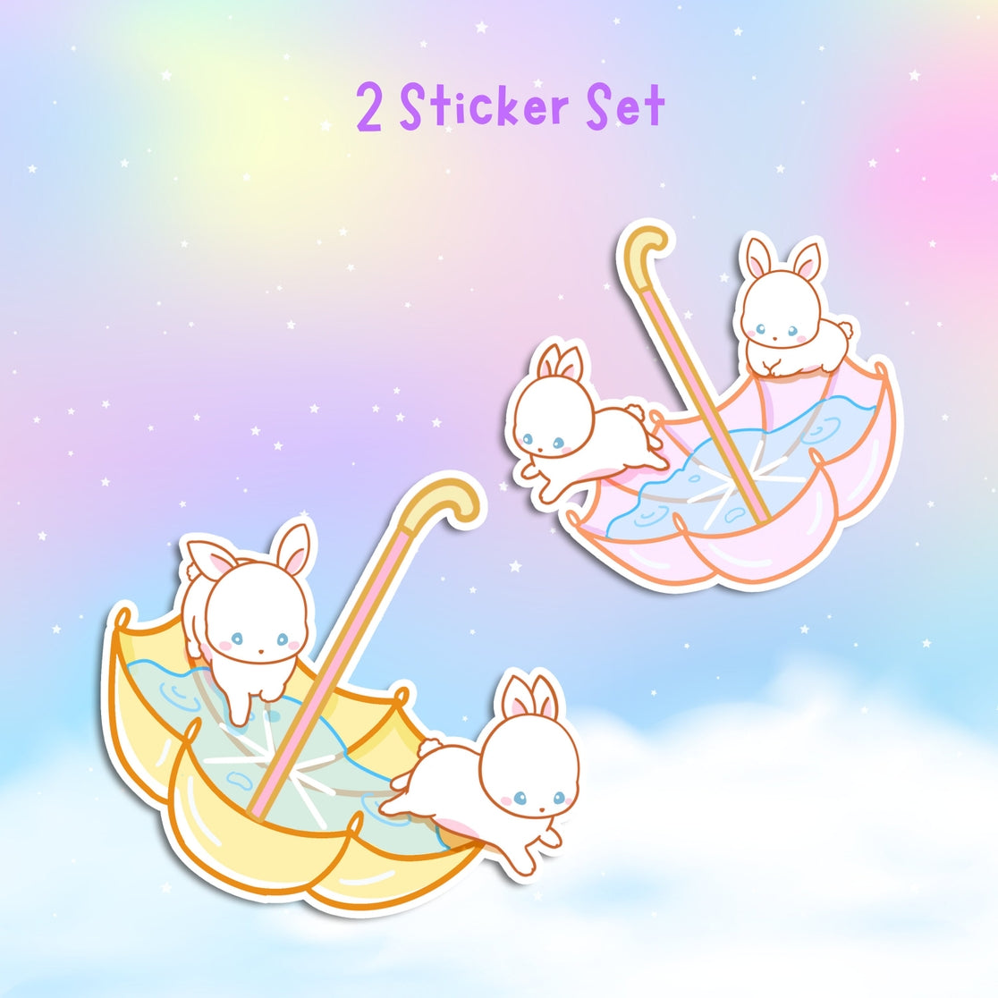 Umbrella Bunnies Pink Sticker