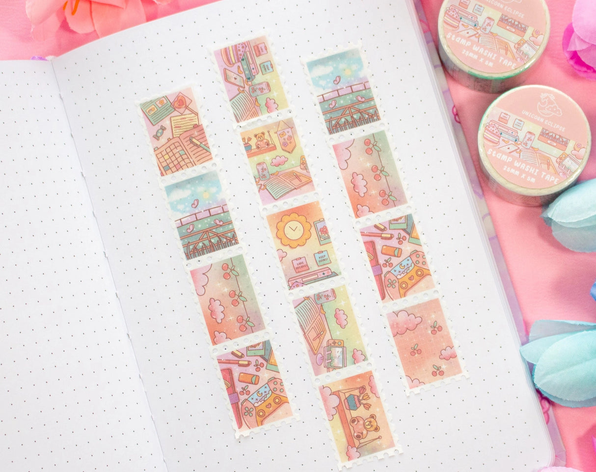 Unicorn Eclipse - Study Break Stamp Washi Tape
1 roll: 25mm x 5m
Made of eco-friendly adhesive paper materials
Easily removable with no residue
✧Notes✧ Please note that color on images may vary from monitor to monitor due to photographing, lighting and screen settings. Minor errors may be possible as these stickers are handmade.