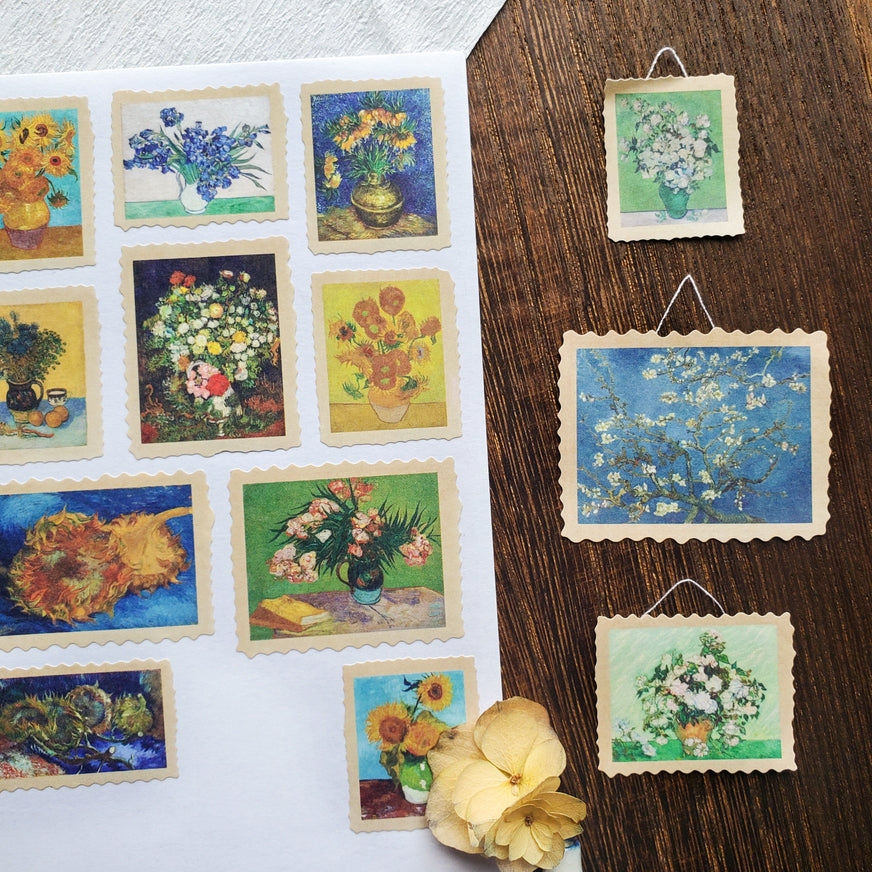 Hoja de pegatinas de flores de Van Gogh