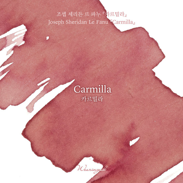 'The Color of Literature' is the project expressing the stories and impressions of literature works with colors, Wearingeul inks illustrate the specific scenes or the atmosphere of novels and poems, Also, some sets represent the main concept of the original stories, giving unqiue exprience following itinerary of the characters in the stories.
An ink that expresses a vampire disguised as a sweet girl with a faded rose red base and subtle yellow shading of a withered rose.
30ml ink bottle
Suitable fo