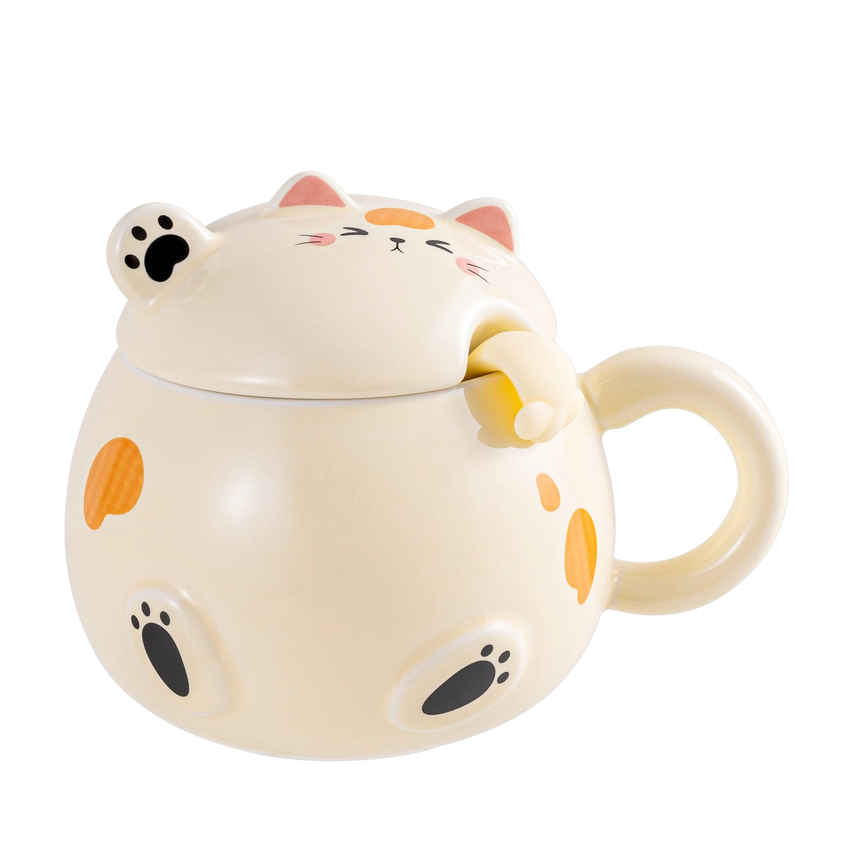 This adorable cat mug includes a matching lid and spoon!
Size: 4"H
Capacity: 15 fl oz
Material: Stoneware
Origin: China