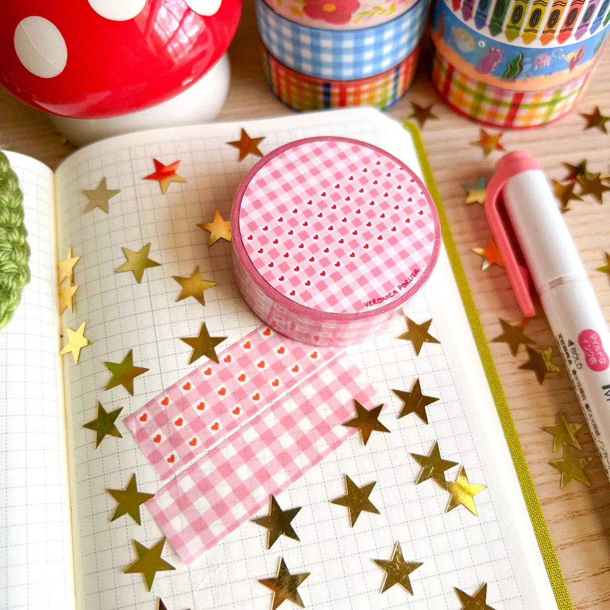 Pink Heart Plaid Washi Tape