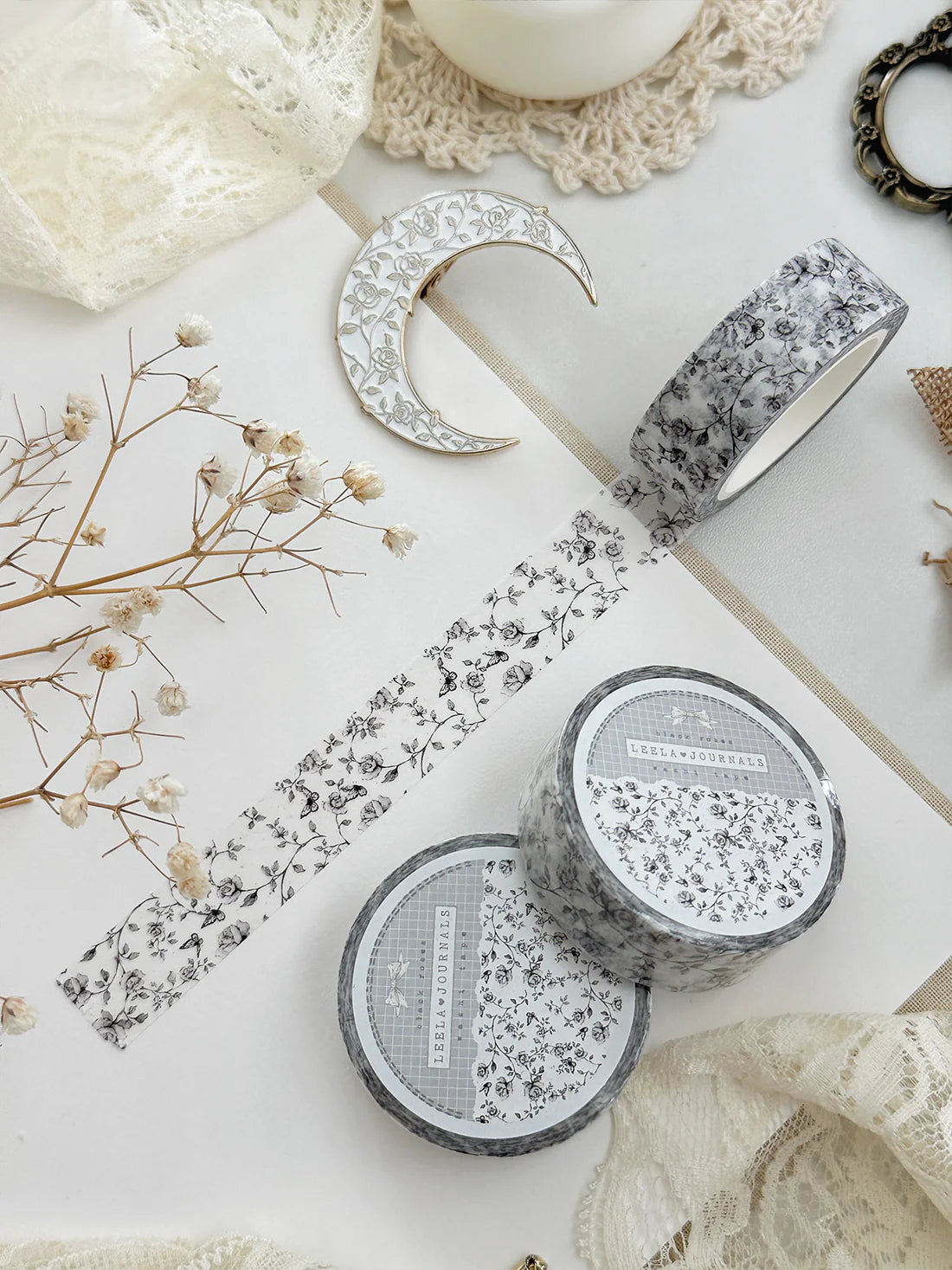 leelajournals - Monochrome Roses Washi Tape 15mm