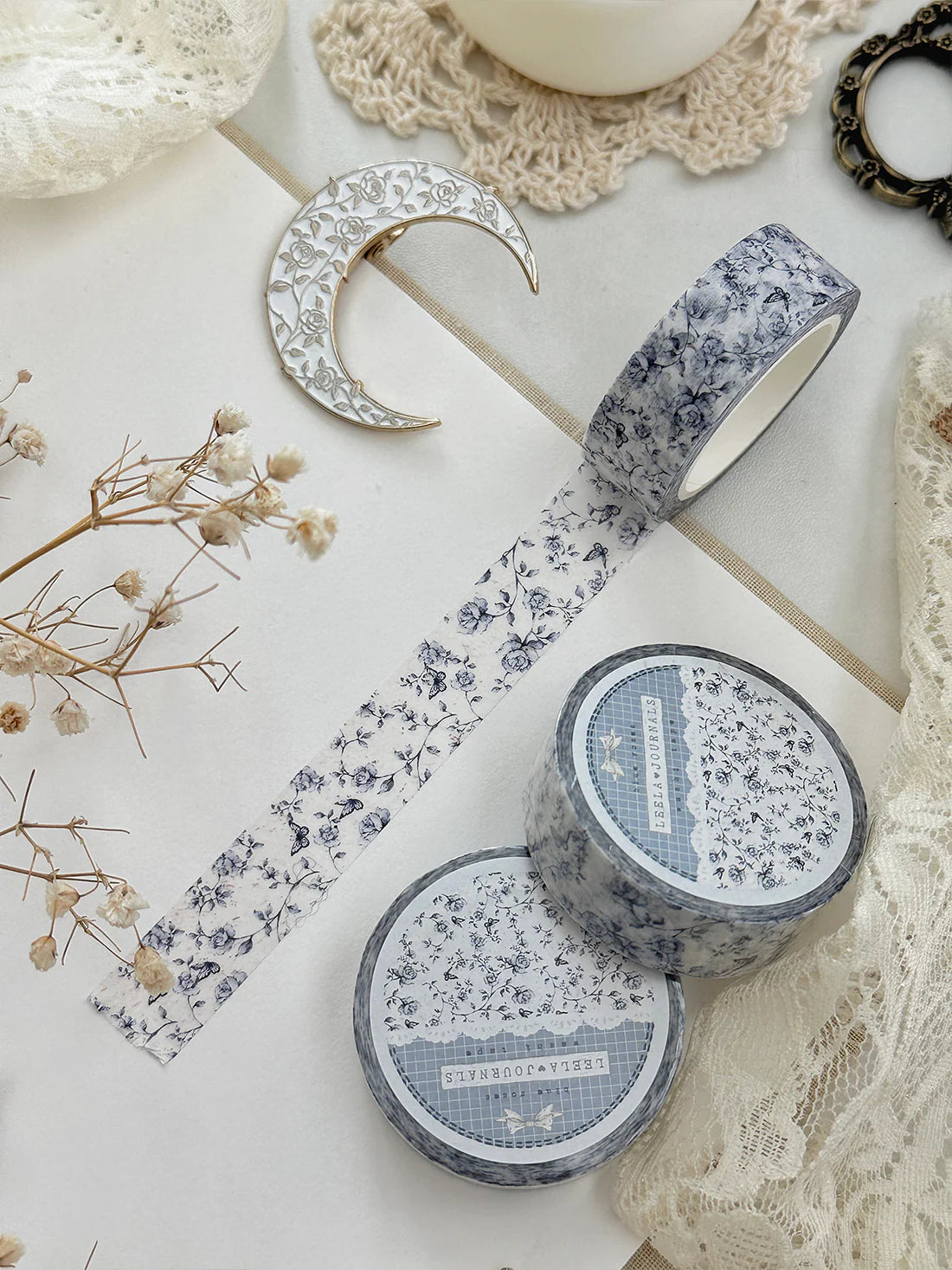 leelajournals - Blue Porcelain Roses Washi Tape 15mm