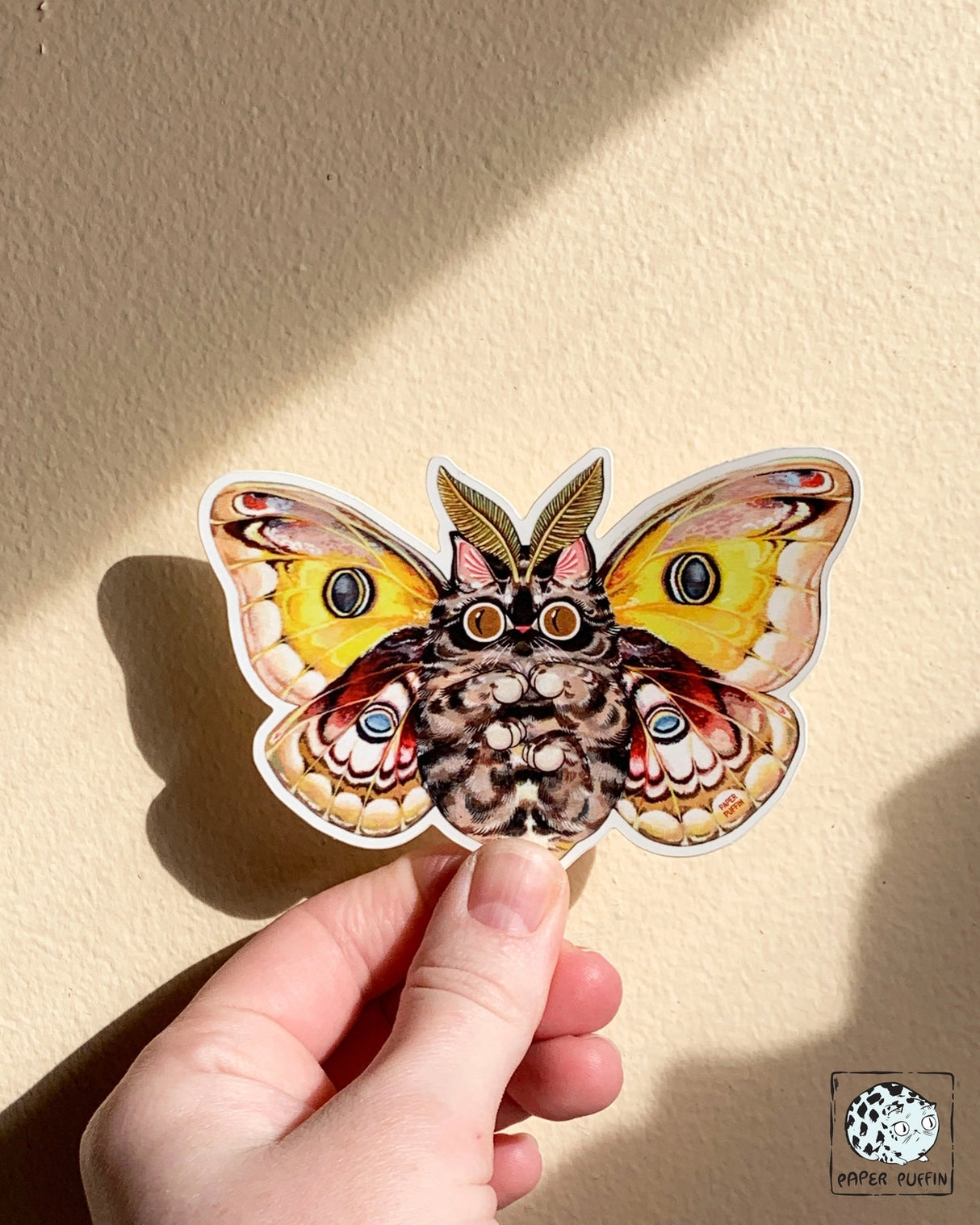 Paper Puffin - Moth Cat "Big Eyes" Vinyl Sticker