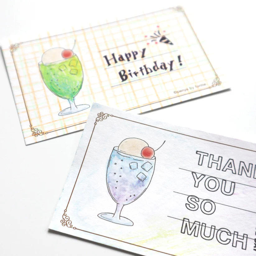 Cream Soda Ink Swatch Card Set by forme.
These business-sized cards can be used as ink sample cards, a small message card, a short record of cafe visits, or a simple memo card.