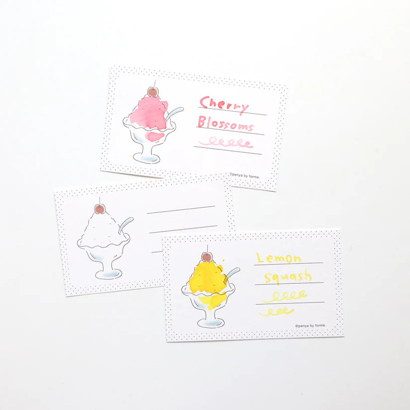 Shaved Ice Ink Swatch Card Set by forme.
These business-sized cards can be used as ink sample cards, a small message card, a short record of cafe visits, or a simple memo card.