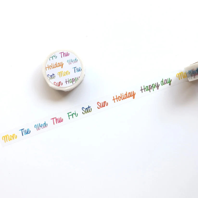 Colorful Days of the Week Washi Tape by forme.
The letters drawn using brush pens, glass pens, ornament nibs, etc. are very beautiful, but you can feel the bleeding of the ink, the strength and fluctuation of the writing lines, the shade of the ink, and the faintness of the ink.