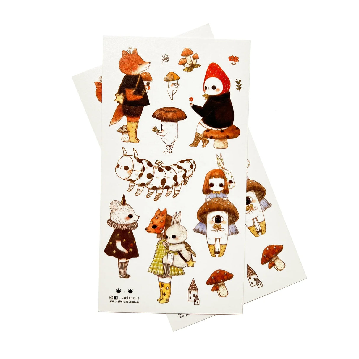 jb0xtchi Washi Sticker Sheet - Mushroom Companions
This whimsical themed washi sticker sheet was illustrated by jb0xtchi (Jessica Ng). jb0xtchi creates stationary and small trinkets from whimsical ideas in the form of painting using ink, watercolour, and gouache.
Washi Material Sticker Sheet
Height: 170mm x Width: 90mm
Includes 1 sticker sheet