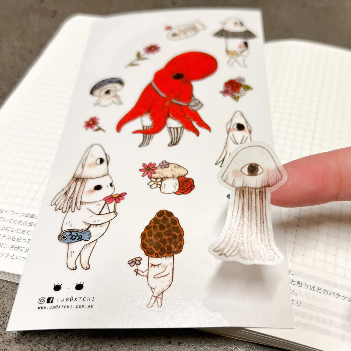 This whimsical themed washi sticker sheet was illustrated by jb0xtchi (Jessica Ng). jb0xtchi creates stationary and small trinkets from whimsical ideas in the form of painting using ink, watercolour, and gouache.
Washi Material Sticker Sheet
Height: 170mm x Width: 90mm
Includes 1 sticker sheet