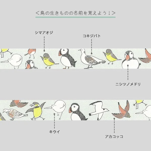 Cinta washi con imágenes de especies de aves en peligro de extinción