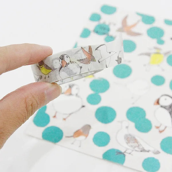Cinta washi con imágenes de especies de aves en peligro de extinción