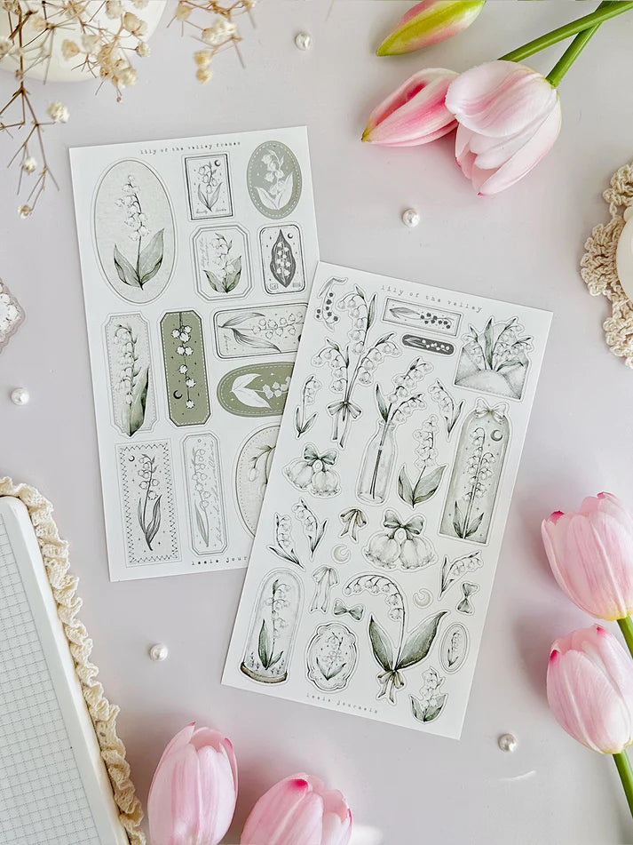 leelajournals Lily of the Valley & Frames 2 Sticker Sheet - 2 pc Set
♡ 2pc sticker sheet set - 2 large
♡ pet matte (clear)
♡ all sheet dimensions estimated: L: 4x7 (in) | S: 4x3 (in)