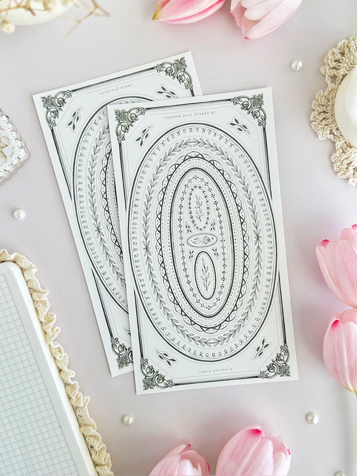 leelajournals Russian Doll Frames Sticker Sheet - 2 pc Set
♡2pc sticker sheet set - 2 large
♡ pet matte (clear)
♡ all sheet dimensions estimated: L: 4x7 (in) | S: 4x3 (in)