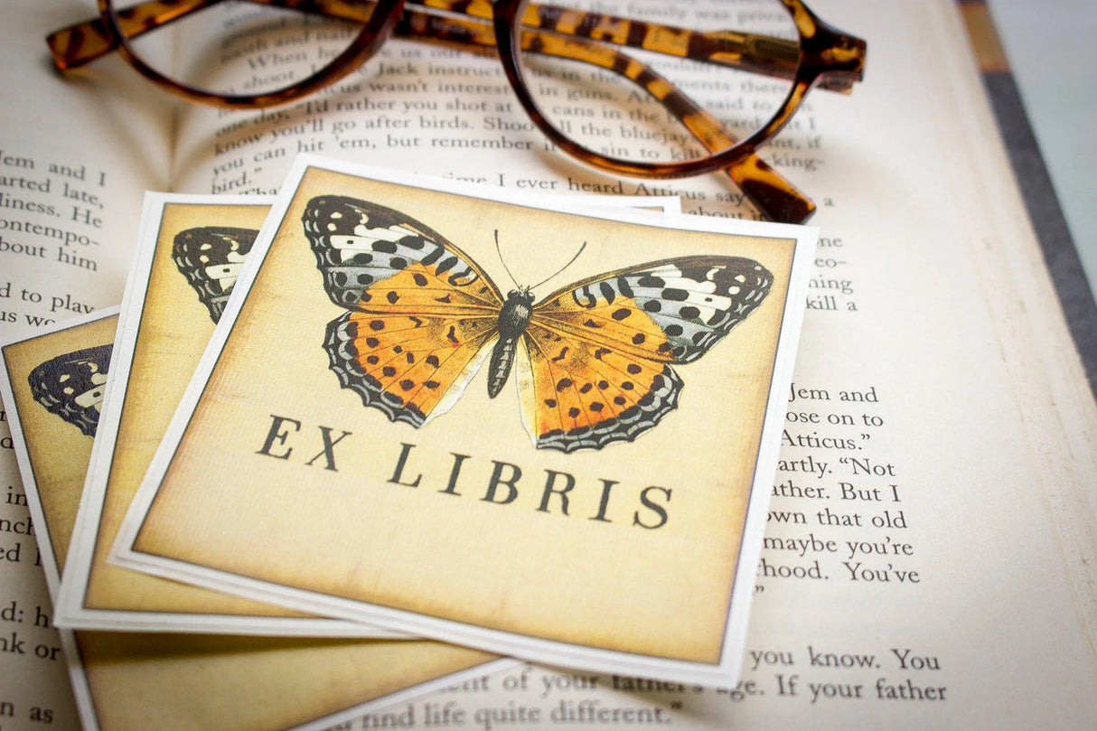 Orange Butterfly Bookplate Sticker