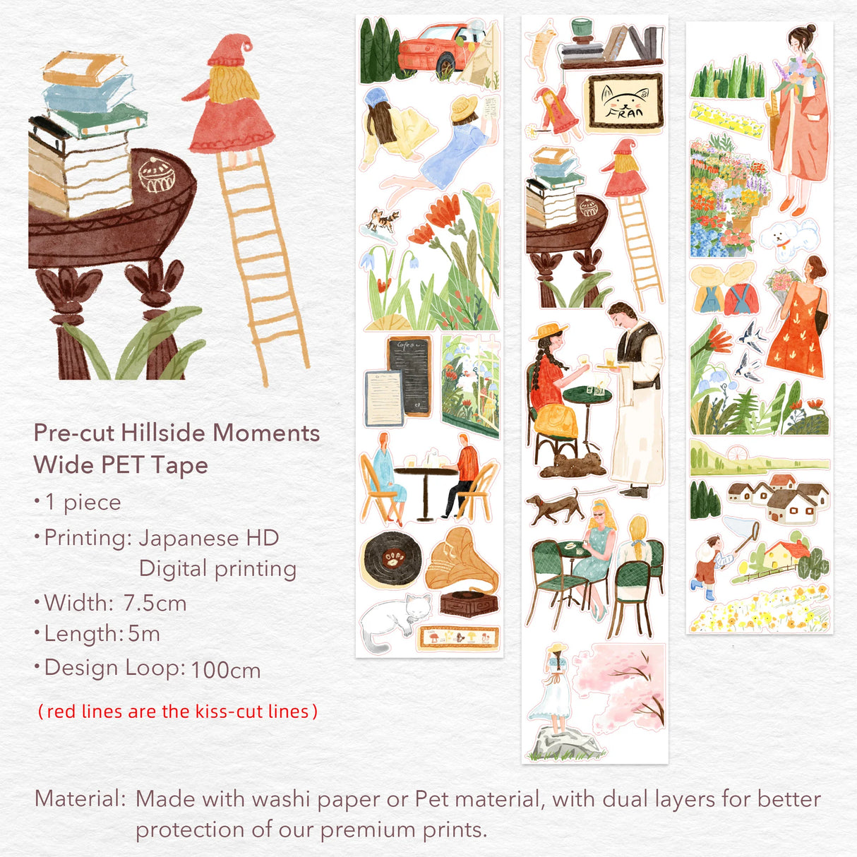 Pre-cut Hillside Moments Wide Washi / PET Tape