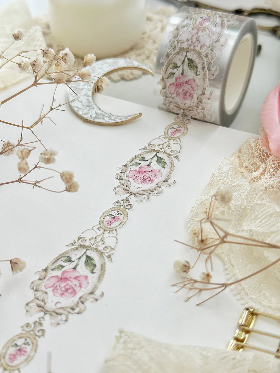 leelajournals - Vintage Framed Rose Die Cut Washi Tape