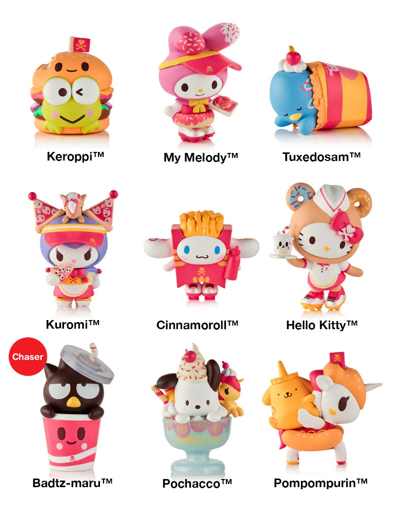 Welcome to the cutest diner in town! The tokidoki x Hello Kitty and Friends™& Blind Box Series is packed with retro roller-rink vibes, fast-food fun, and tons of tiny details you will love!