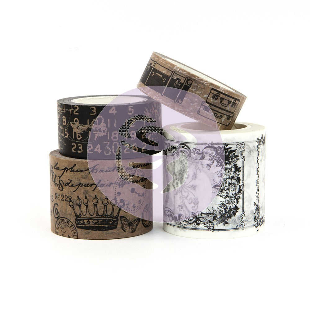 Cinta decorativa vintage PTJ para manualidades y diario de viaje Prima en blanco, paquete de 4