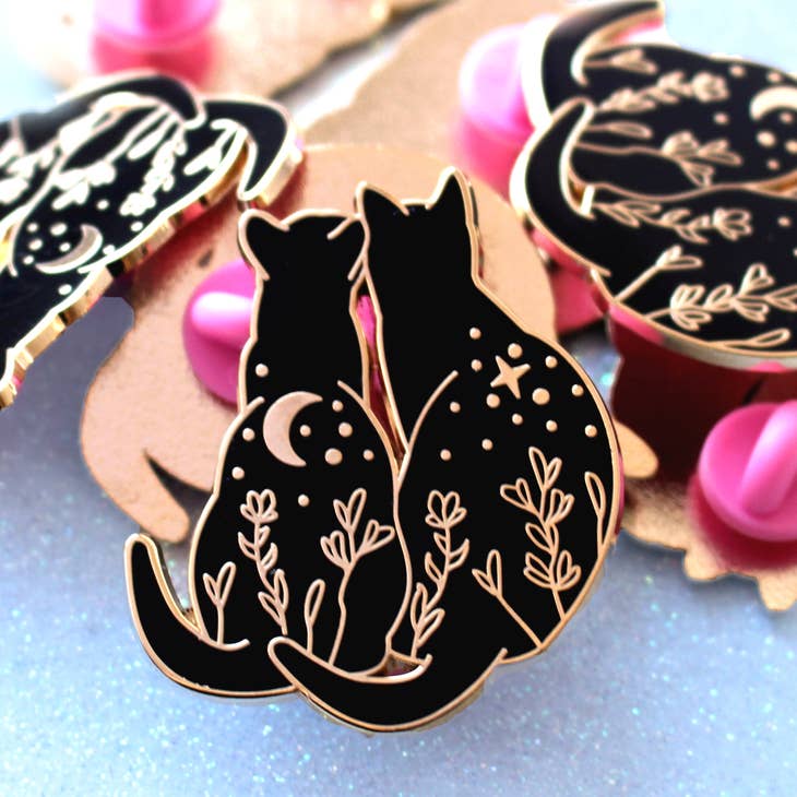 Glitter Punk - Black Cats Stargazing Enamel Pin