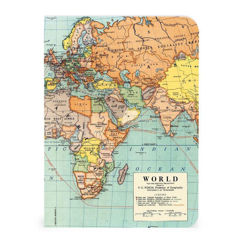 Juego de minicuadernos con mapas del mundo, paquete de 3 Cavallini & Co.