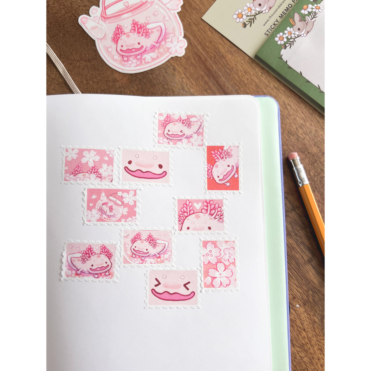 Thousand Skies - Cherry Blossom Axolotl Stamp Washi Tape