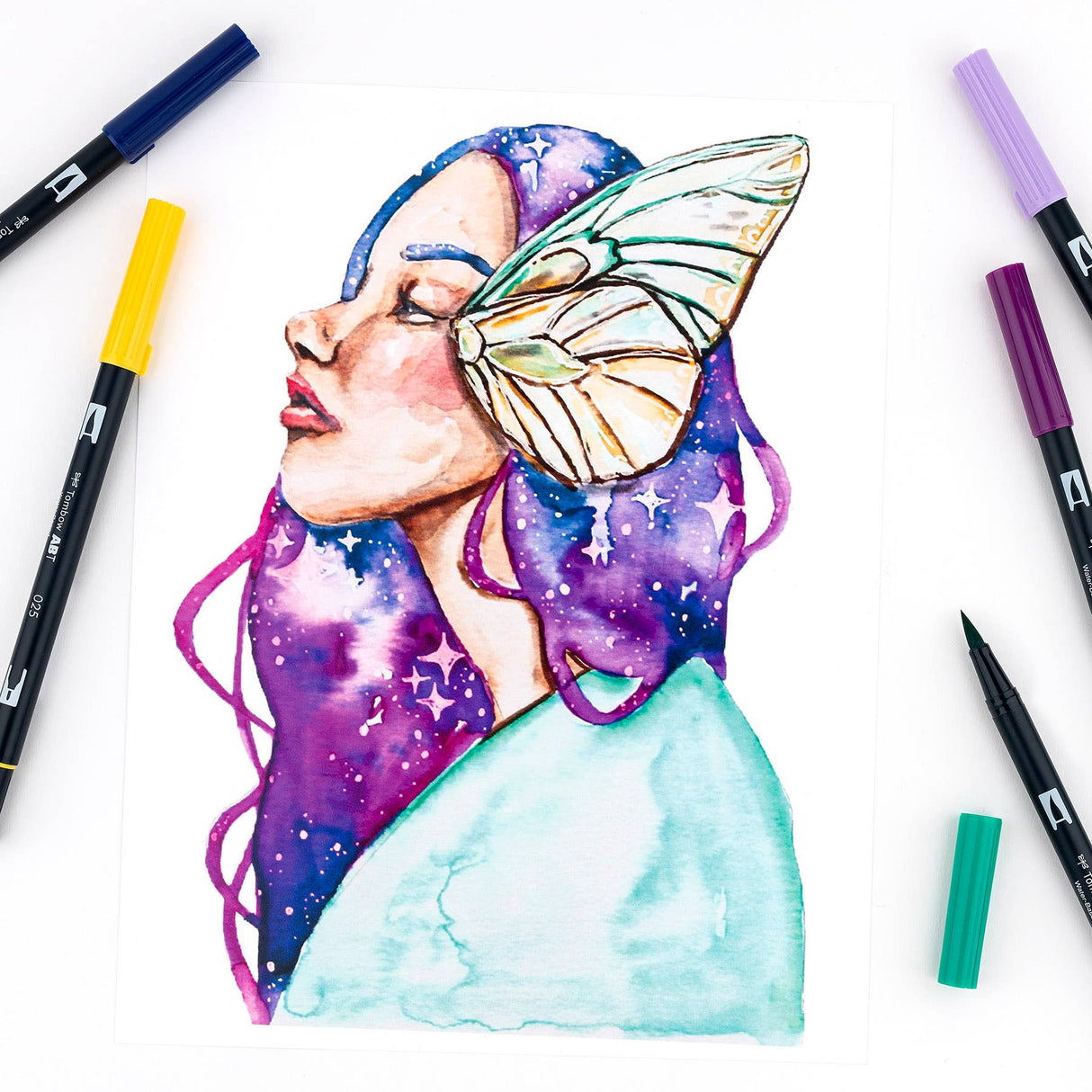 Marcadores artísticos con punta de pincel doble Galaxy, paquete de 10